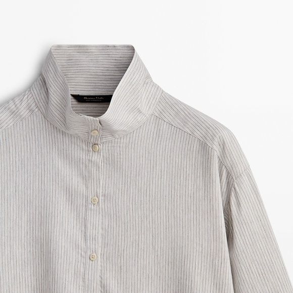 NWT. Massimo Dutti Gray Viscose/Silk Blend Striped Shirt. Size S. - Picture 6 of 12